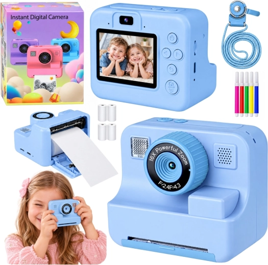 Appareil photo numérique pour enfants avec impression instantanée, bleu