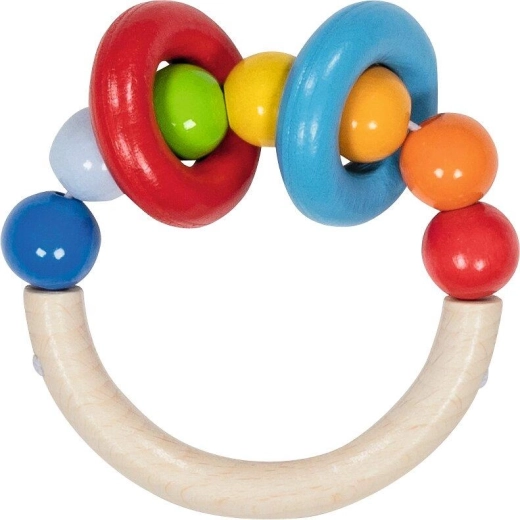 Anneau tactile en bois demi-rond avec perles et 2 anneaux - 1 pièce