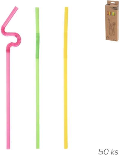 Pailles en plastique réutilisables 24 cm avec long segment articulé, assortiment de couleurs, 50 pièces