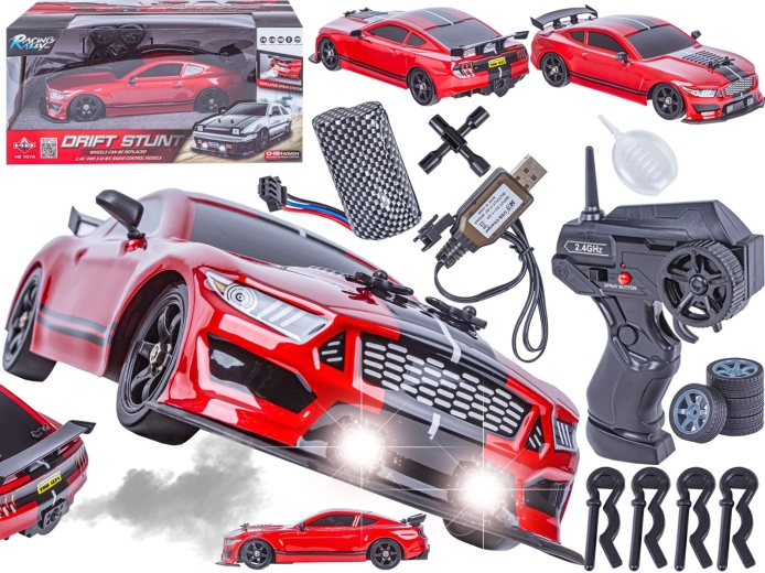 Voiture de drift télécommandée Mustang 1:16 2,4 GHz 4WD avec effet vapeur et lumières LED - 1 pièce