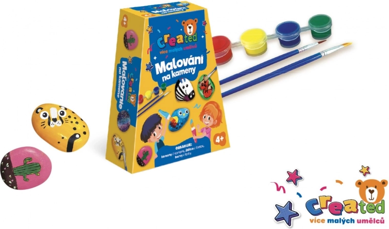 Coffret de peinture sur galets avec peintures et pinceaux en boîte 19 × 14 × 5 cm