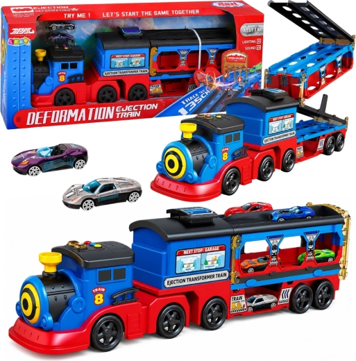 Locomotive transporteur de voitures avec rampe et lanceur, lumières et sons