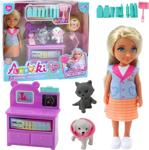 Mini poupée vétérinaire avec animaux et accessoires