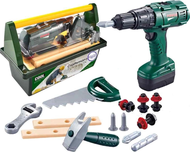 Woopie grand kit d’outils pour enfants dans une valisette avec perceuse sans fil, 15 pcs