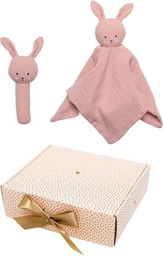 Jabadabado coffret cadeau pour bébé avec doudou et hochet Bunny pink