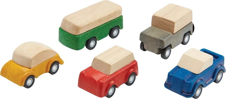 PlanToys PlanWorld petites voitures en bois – set de 5 véhicules