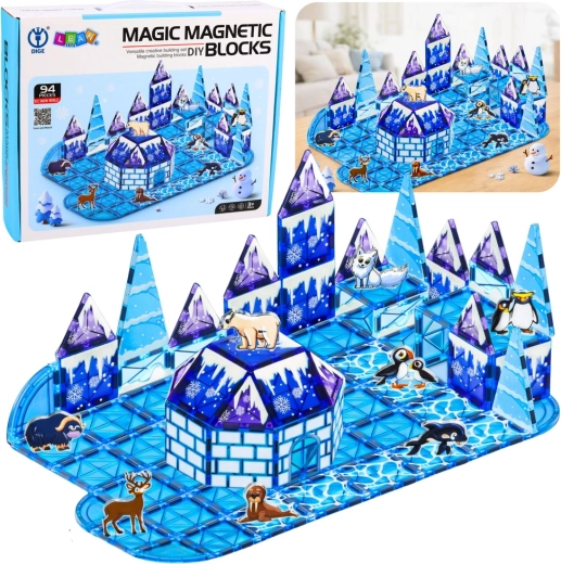 Jeu de construction magnétique Royaume de glace avec animaux, 94 pièces