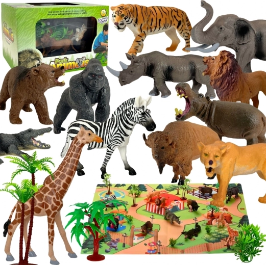 Set de grandes figurines d'animaux sauvages + tapis et accessoires