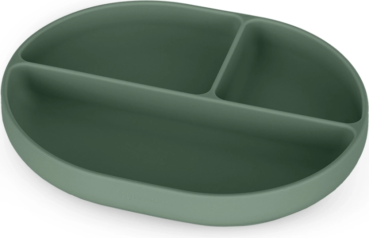 Assiette ovale compartimentée en silicone avec ventouse Petite&Mars Take&Match misty green