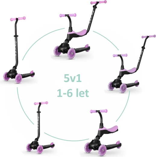 QPLAY sema evo trottinette et draisienne enfant avec lumières LED, violette