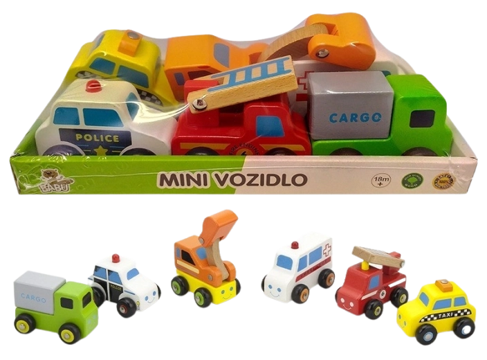 Babu mini véhicules en bois – set de 6 pièces