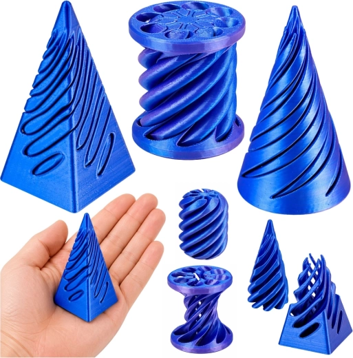 Kit sensoriel 3D antistress – cône rotatif, cylindre et pyramide (bleu)