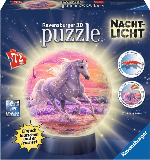 RAVENSBURGER puzzleball 3D lumineux cheval sur la plage, 72 pièces