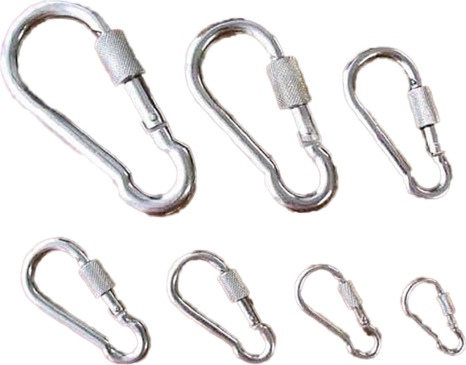 Mousqueton en acier avec écrou de sécurité 70 mm, zingué, capacité 180 kg (lot de 10)