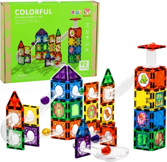 Jeu de construction magnétique STEM – circuit de billes avec dinosaures (92 pièces)