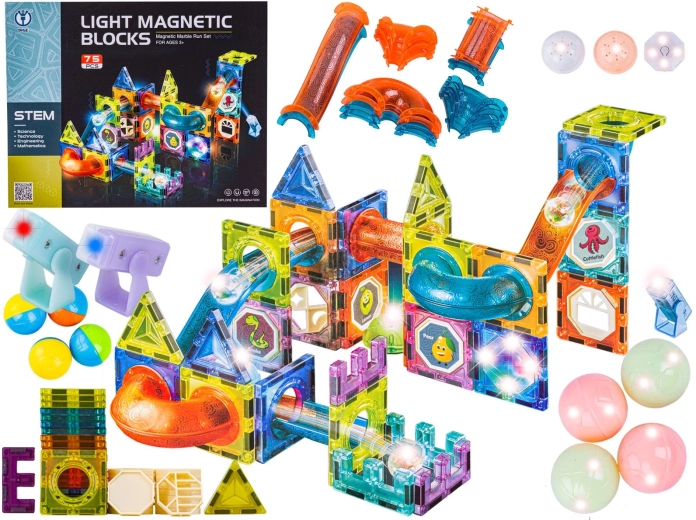 Blocs de construction magnétiques lumineux – circuit de billes 75 pièces