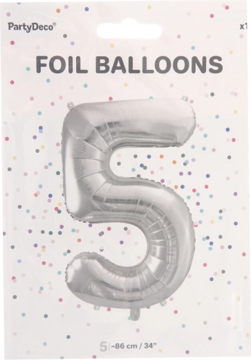 Ballon en aluminium chiffre 5 argenté 86 cm