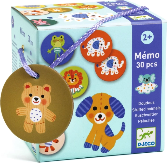 Jeu de mémoire Djeco avec des animaux en peluche