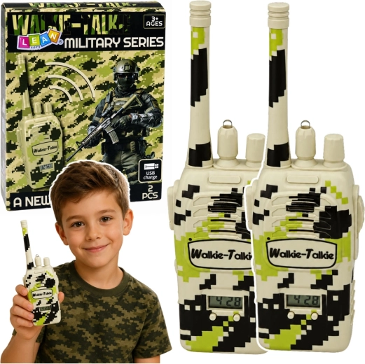Talkies-walkies militaires pour enfants avec charge USB et portée jusqu’à 200 m (2 pièces)