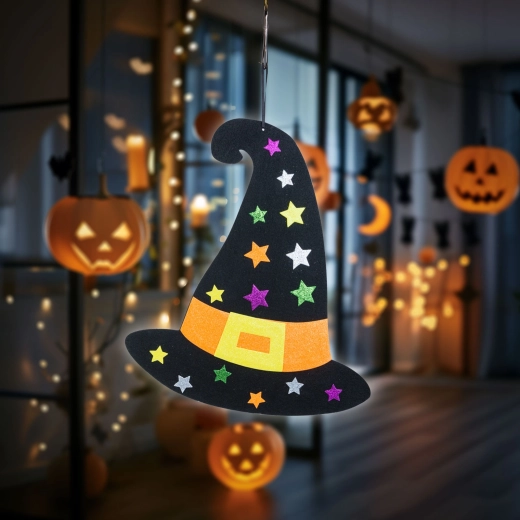 Décoration d’Halloween suspendue en forme de chapeau de sorcière en feutre
