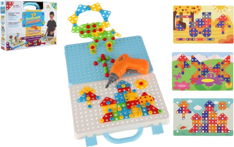 Kit de construction créatif 3D à visser dans une mallette avec perceuse et gabarits