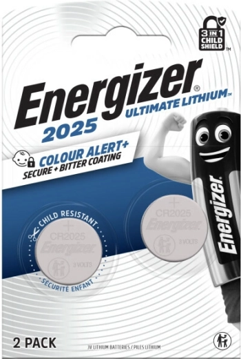 Piles bouton au lithium CR2025 x2 avec technologie Color Alert ENERGIZER Ultimate