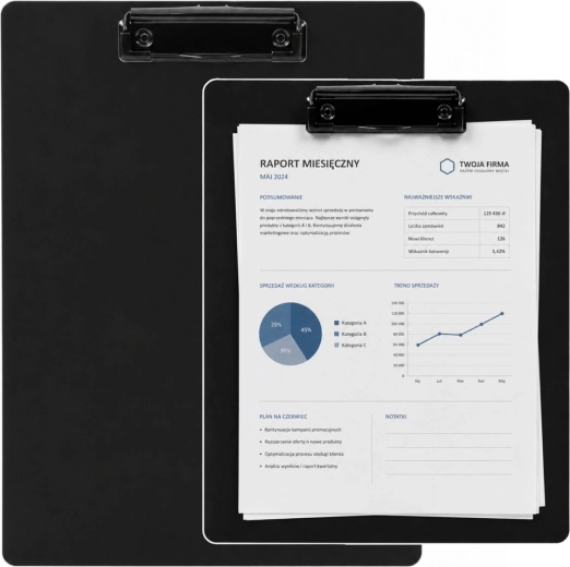 Porte-bloc noir avec clip pour documents A4 32 × 22,5 cm