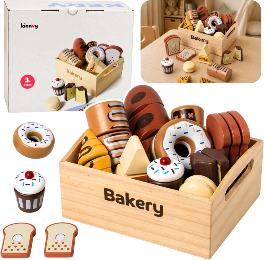 Mini boulangerie en bois – set de viennoiseries à scratch dans une caisse (10 pièces)