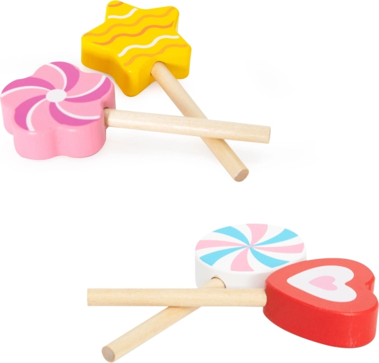 6 sucettes en bois de formes variées