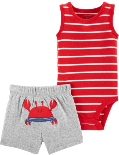 Ensemble d’été Carter’s pour garçon – body débardeur et short Red Stripe Crab, taille 56