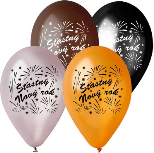 Ballon en latex métallisé Gemar « Bonne année » 28 cm - 1 pièce