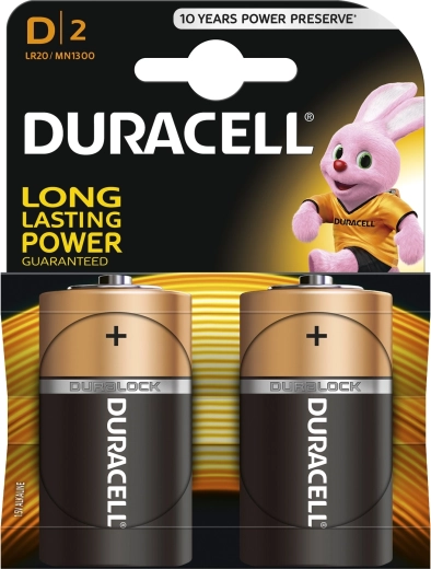 Piles alcalines Duracell D 1,5 V, lot de 2