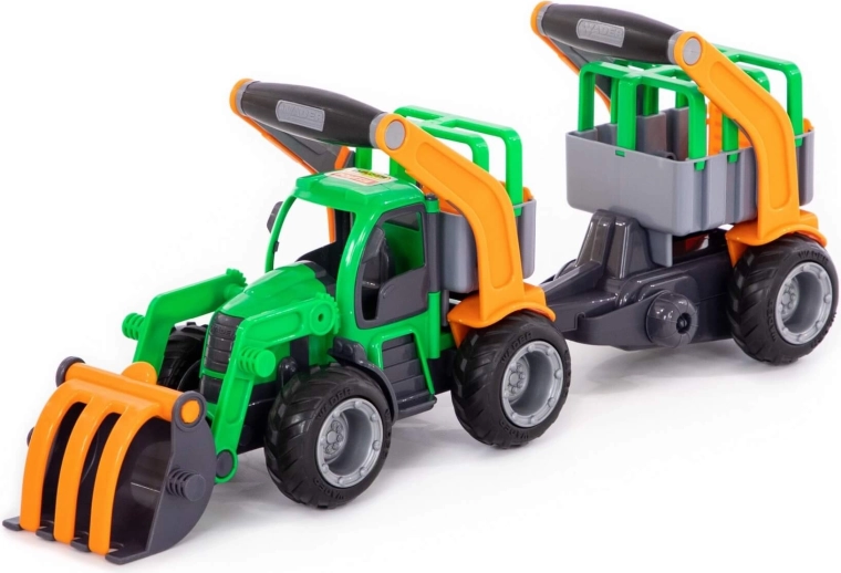 Tracteur GripTruck avec chargeuse et remorque pour le transport d’animaux