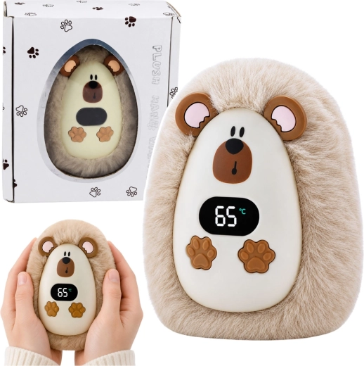 Chauffe-mains en peluche rechargeable hérisson avec affichage de la température (USB‑C)