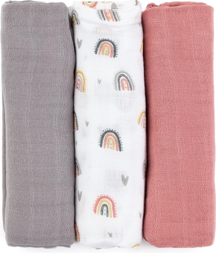 Petite&Mars langes en mousseline de bambou Moussy rose rainbows 3 pcs 68 × 68 cm