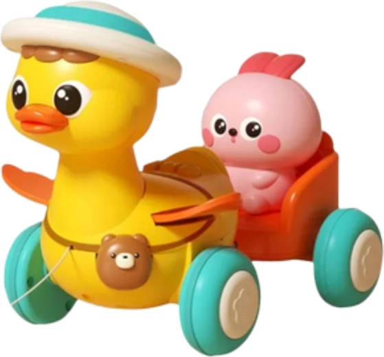 Canard avec un lapin dans une remorque