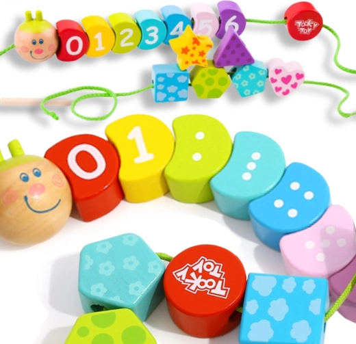 TOOKY TOY chenille à enfiler en bois – apprentissage des chiffres, 20 pièces