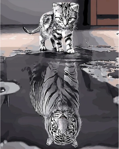 Broderie diamant (diamond painting) reflet miroir – chaton et tigre - 1 pièce