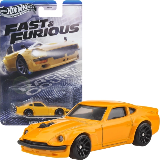 Hot Wheels Fast & Furious Datsun 240Z modèle jaune 1:64, 6,5 cm