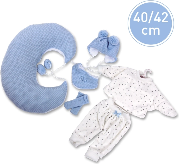 Tenue pour poupée NEW BORN LLORENS 40–42 cm – ensemble de 5 pièces avec coussin d’allaitement