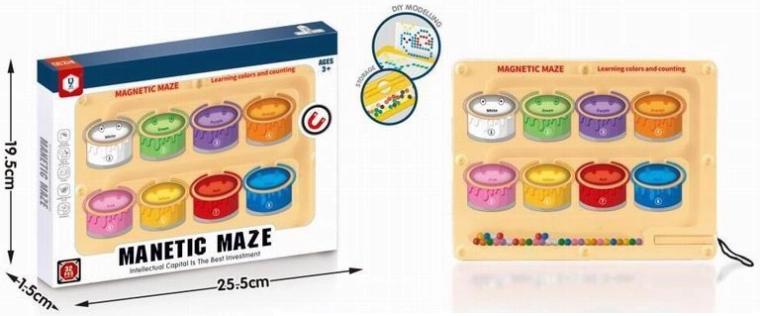 Labyrinthe magnétique avec billes colorées