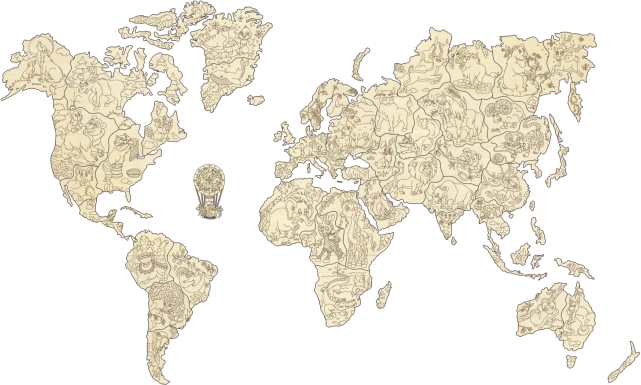 Carte du monde en bois avec animaux taille M (57 × 38 cm) WOODEN CITY