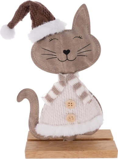 Décoration de Noël : chat en bois et similicuir