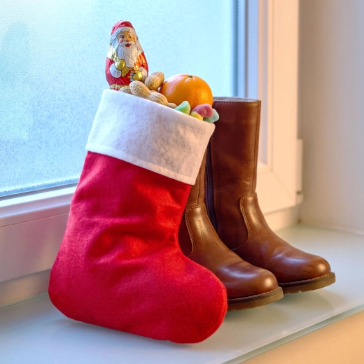 Botte de Saint-Nicolas de Noël en feutre 25 × 40 cm rouge/blanche