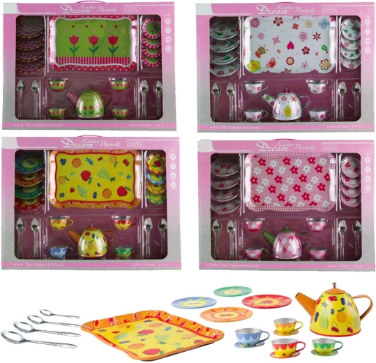 Service à thé en métal pour enfants avec motif, 19 pièces