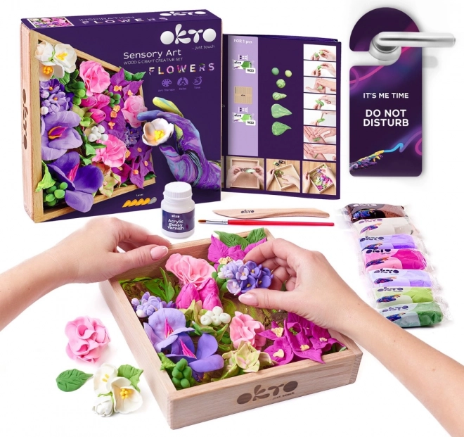 OKTO INSPIRATION kit créatif de modelage de fleurs dans un cadre en bois 21 × 21 cm