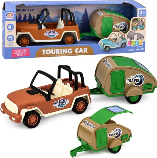 Véhicule tout-terrain avec caravane et effets sonores (ensemble vert et marron)