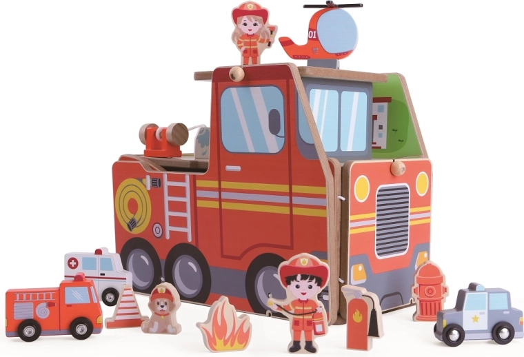 Une caserne et une voiture de pompiers en un
