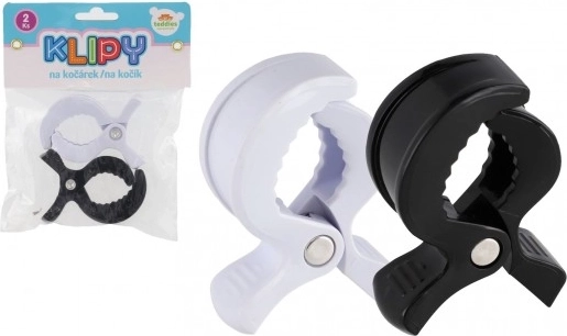 Pinces en plastique pour poussette, 2 pièces, noir et blanc, 7,5 × 5 cm