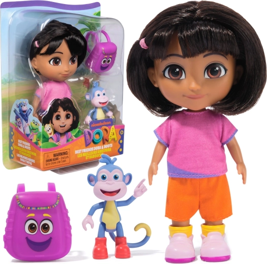 Dora l’exploratrice – poupée 15 cm avec le petit singe Boots et sac à dos violet